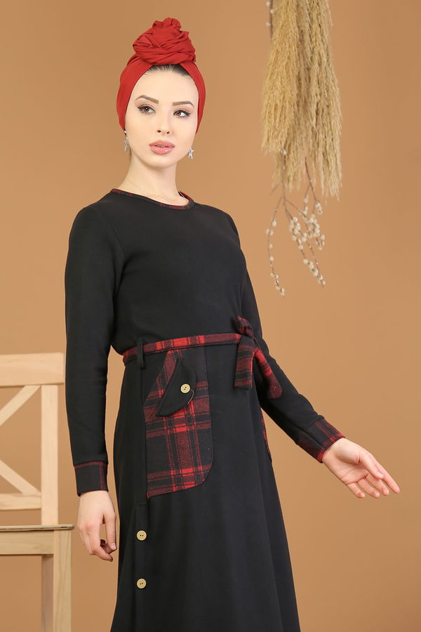Kuşaklı Elbise Siyah  Siyah - 8183