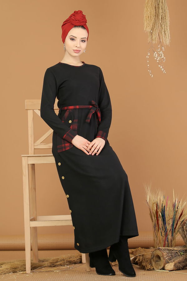 Kuşaklı Elbise Siyah  Siyah - 8183