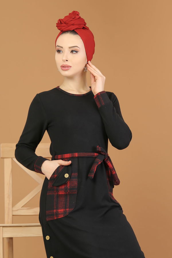 Kuşaklı Elbise Siyah  Siyah - 8183