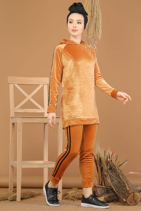 Kadife Tunik Pantolon Siyah  Sarı - 8187 Sarı