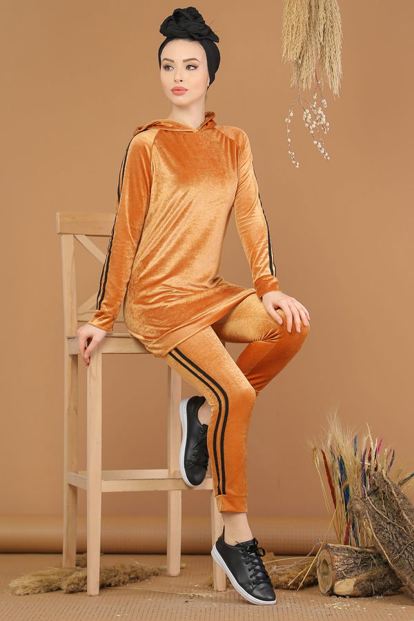 Kadife Tunik Pantolon Siyah  Sarı - 8187 Sarı