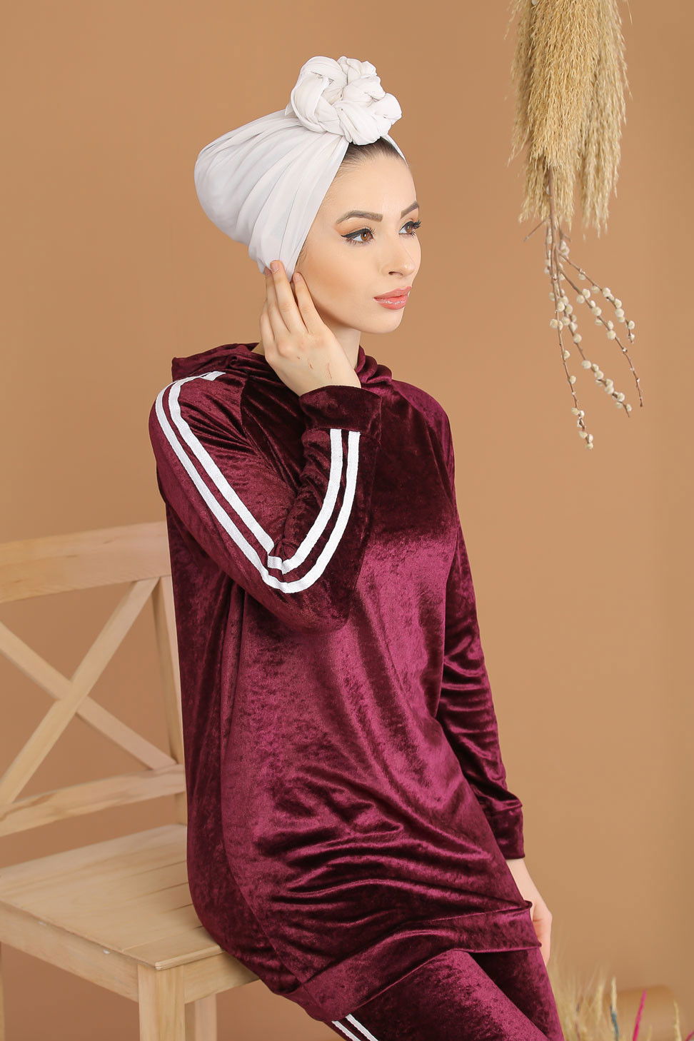 Kadife Tunik Pantolon Siyah  Mor - 8187