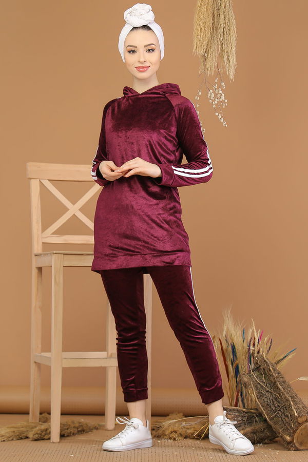 Kadife Tunik Pantolon Siyah  Mor - 8187