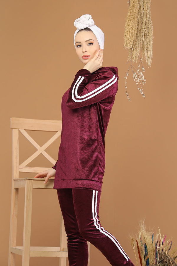 Kadife Tunik Pantolon Siyah  Mor - 8187