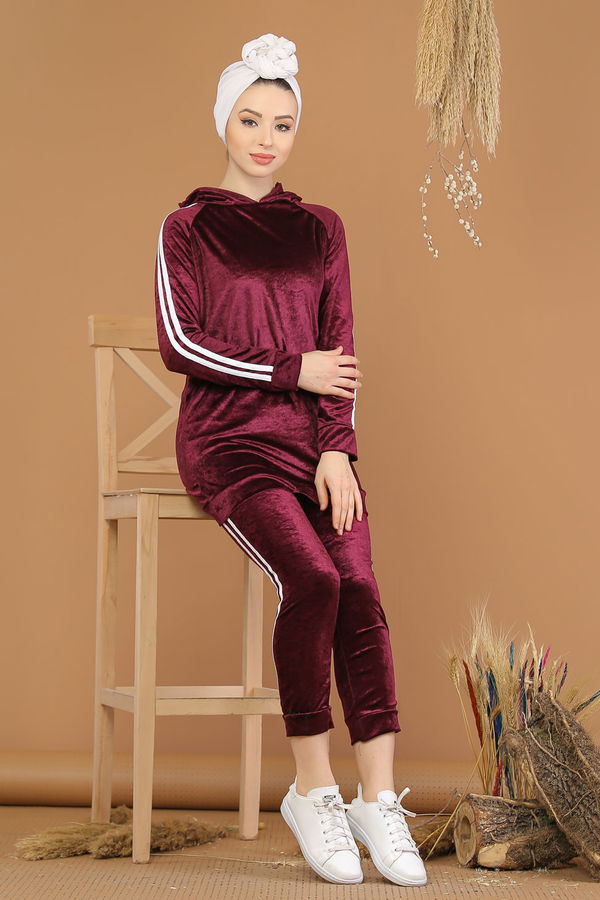 Kadife Tunik Pantolon Siyah  Mor - 8187