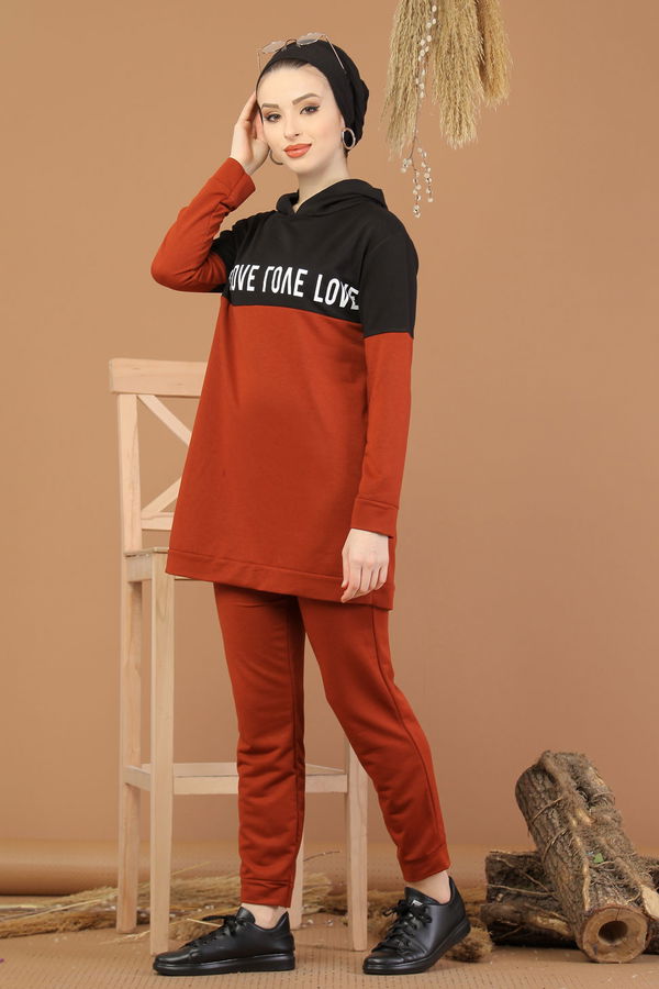 Kapşonlu Tunik Pantolon Haki Kiremit - 8221