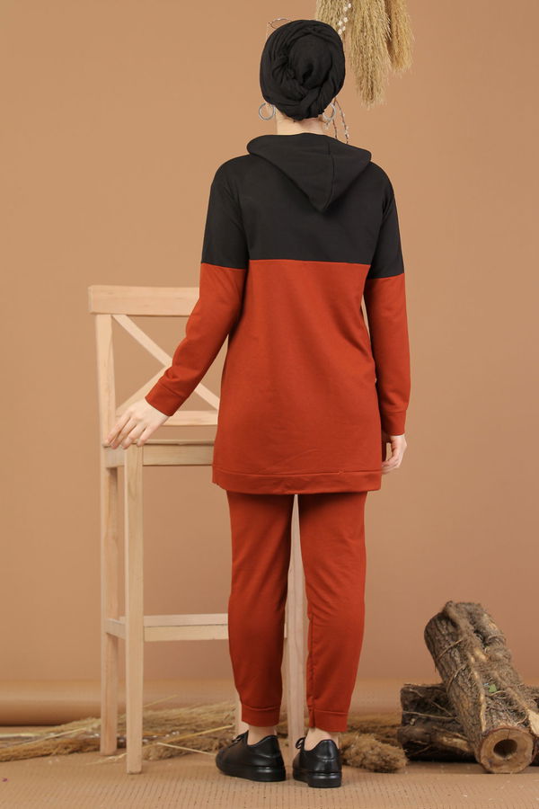 Kapşonlu Tunik Pantolon Haki Kiremit - 8221