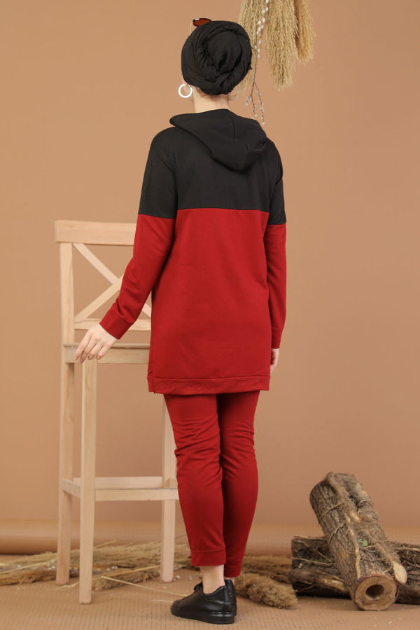 Kapşonlu Tunik Pantolon Haki Bordo - 8221