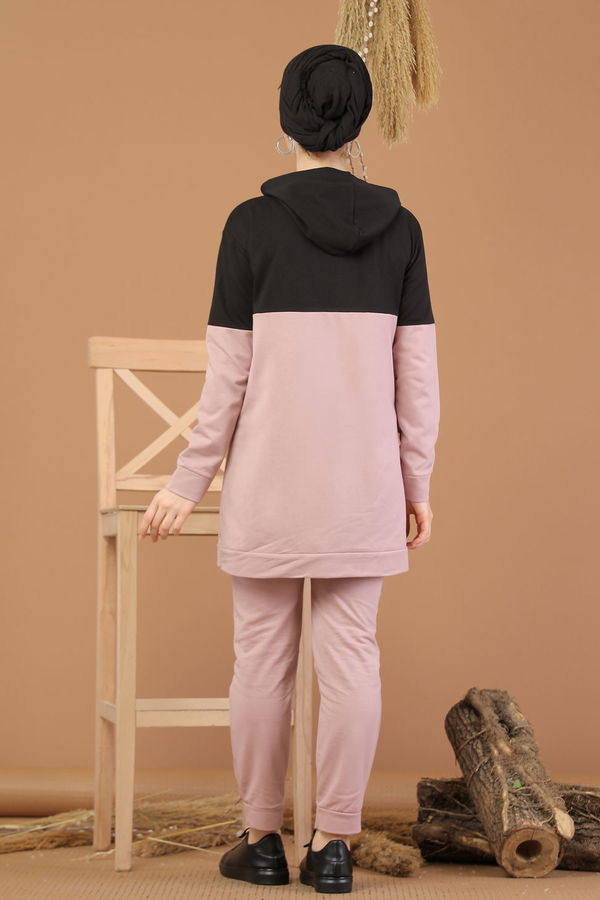 Kapşonlu Tunik Pantolon Haki Pembe - 8221