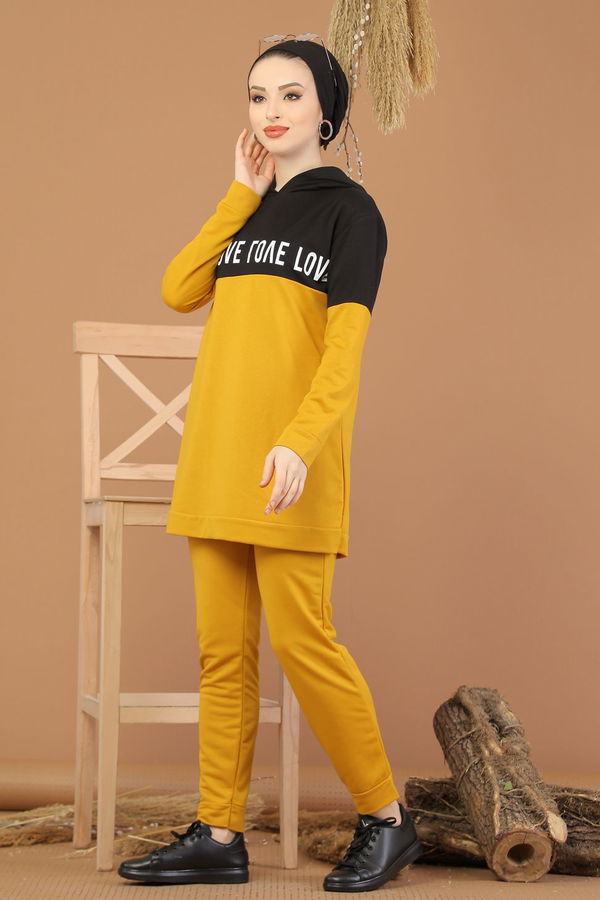 Kapşonlu Tunik Pantolon Haki Sarı - 8221