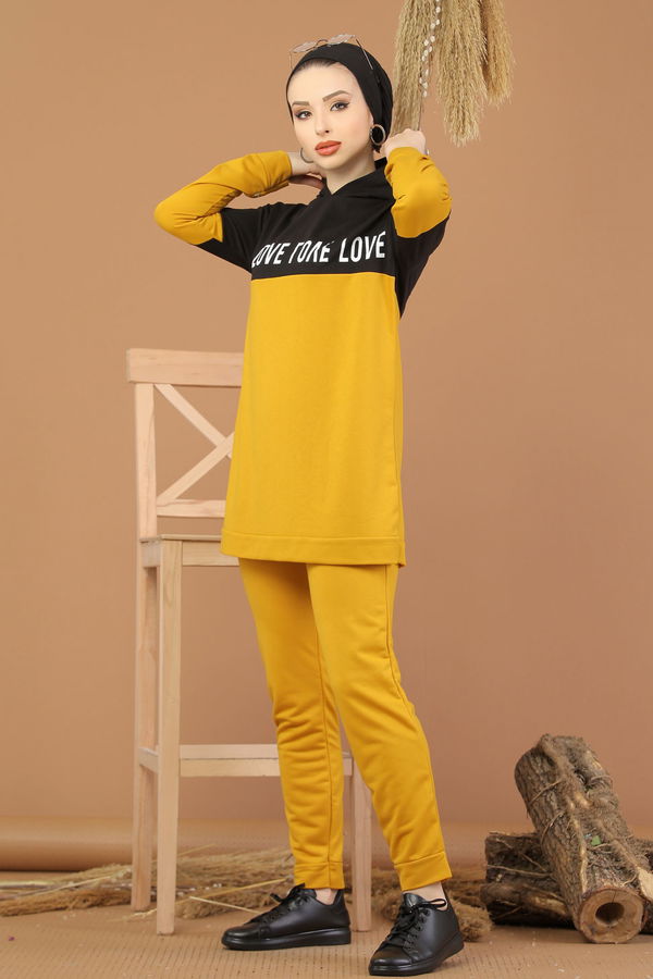 Kapşonlu Tunik Pantolon Haki Sarı - 8221