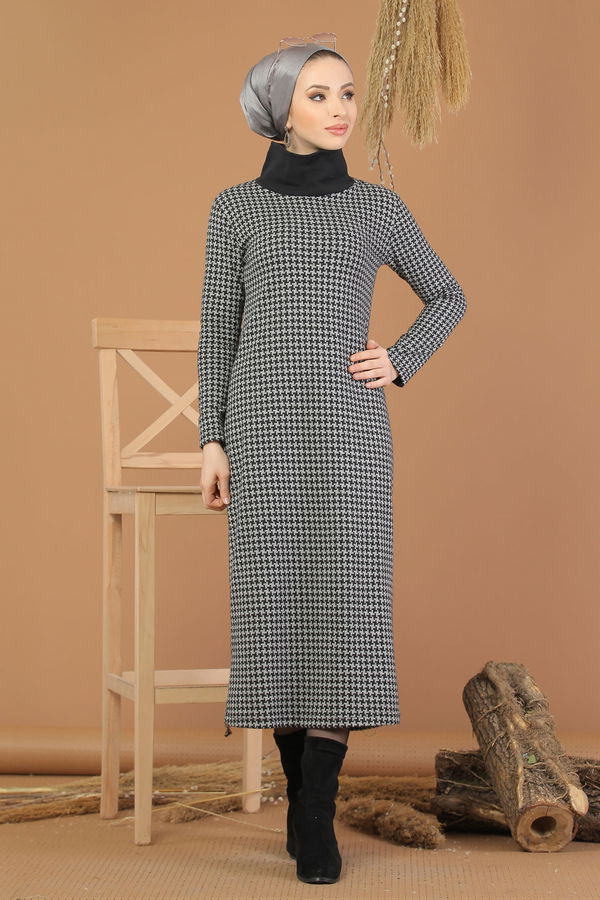 Bogazlı Elbise Bordo  Gri - 8226