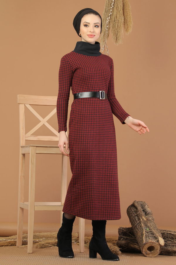 Bogazlı Elbise Bordo  Bordo - 8226