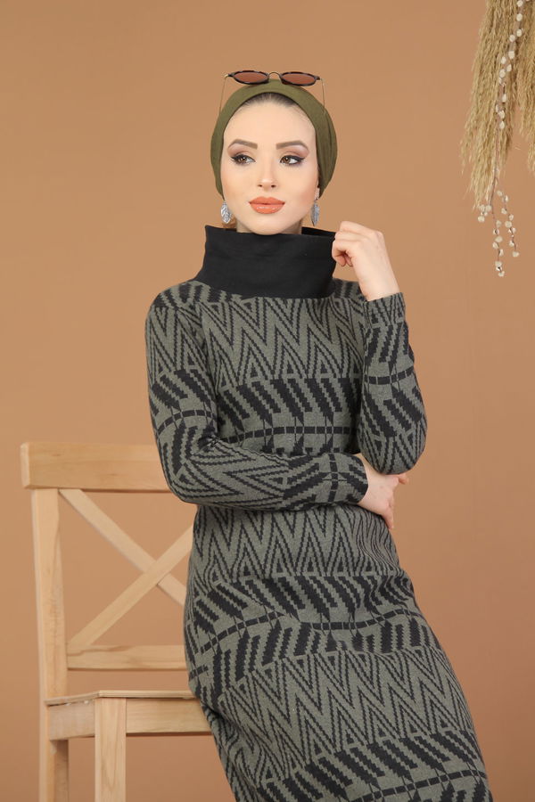 Bogazlı Elbise Haki Haki - 8223