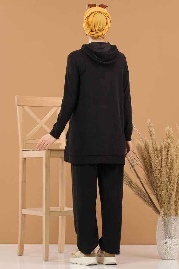 Kapşonlu Tunik Pantolon Siyah  Siyah - 8245