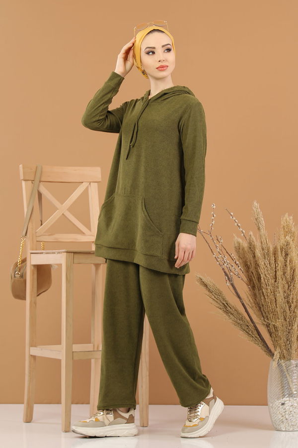 Kapşonlu Tunik Pantolon Siyah  Haki - 8245 HAKİ