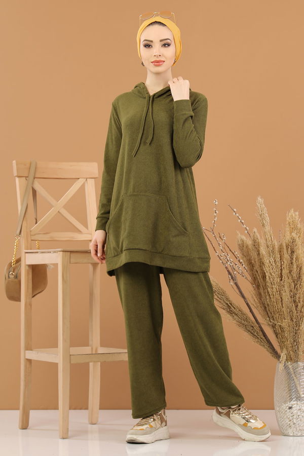 Kapşonlu Tunik Pantolon Siyah  Haki - 8245 HAKİ