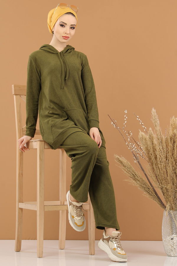 Kapşonlu Tunik Pantolon Siyah  Haki - 8245 HAKİ