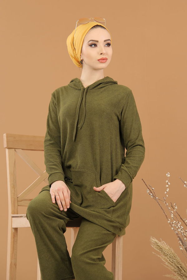 Kapşonlu Tunik Pantolon Siyah  Haki - 8245 HAKİ