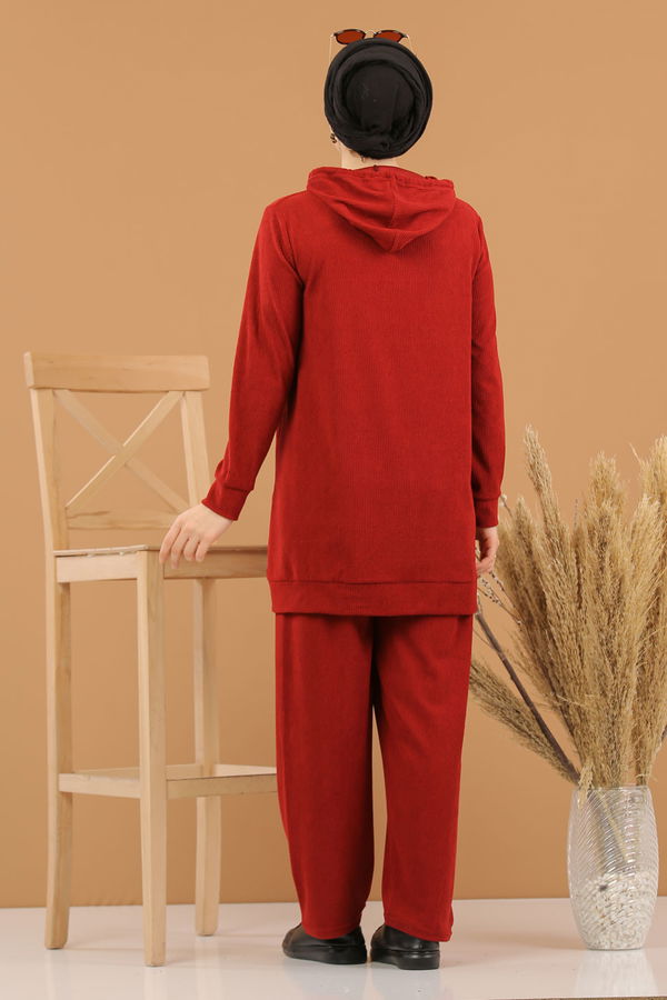 Kapşonlu Tunik Pantolon Siyah  Bordo - 8245