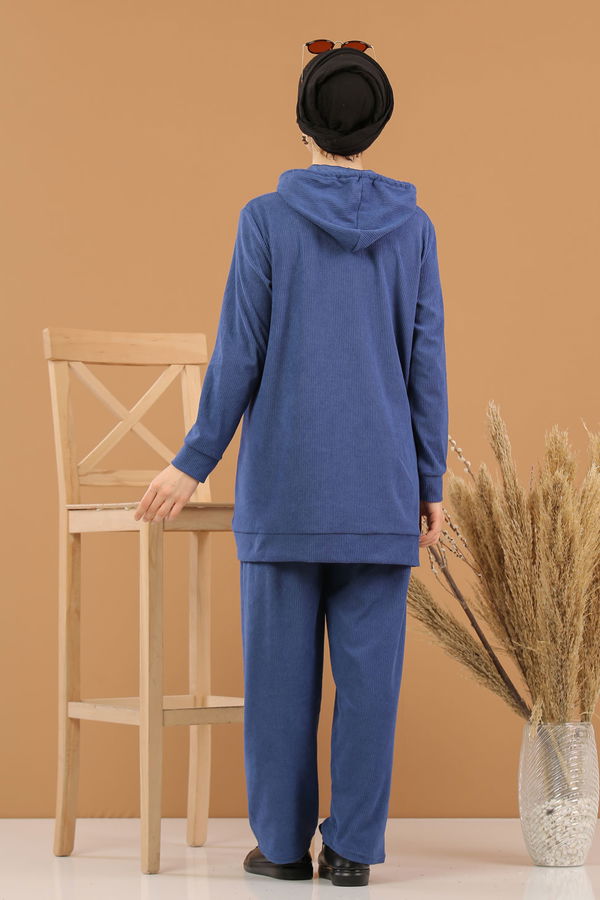 Kapşonlu Tunik Pantolon Siyah  Mavi - 8245