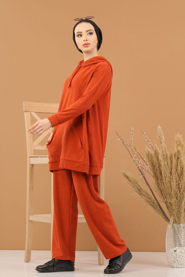 Kapşonlu Tunik Pantolon Siyah  Kiremit - 8245