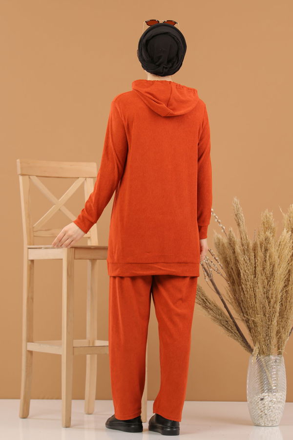 Kapşonlu Tunik Pantolon Siyah  Kiremit - 8245