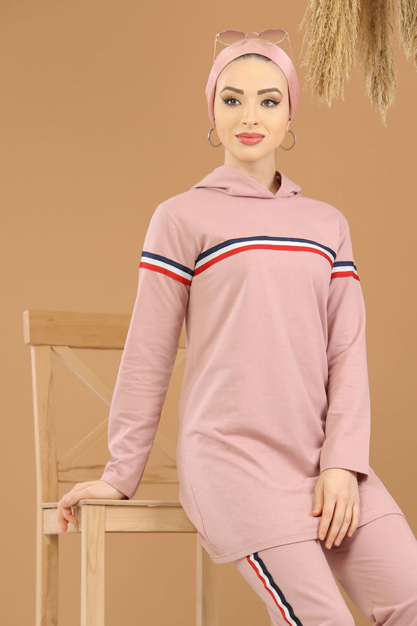 Şeritli Tunik Pantolon Siyah  Pembe - 7791