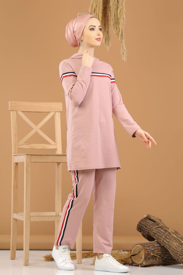 Şeritli Tunik Pantolon Siyah  Pembe - 7791