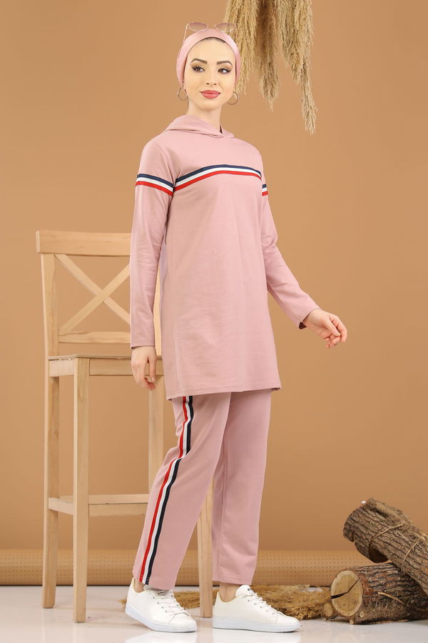 Şeritli Tunik Pantolon Siyah  Pembe - 7791