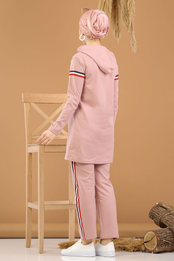 Şeritli Tunik Pantolon Siyah  Pembe - 7791