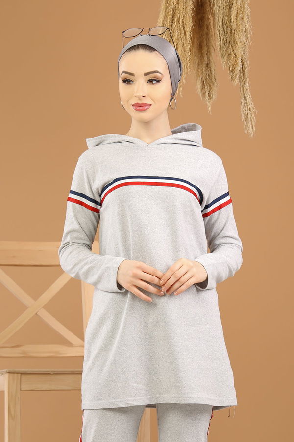 Şeritli Tunik Pantolon Siyah  Gri - 7791 GRİ