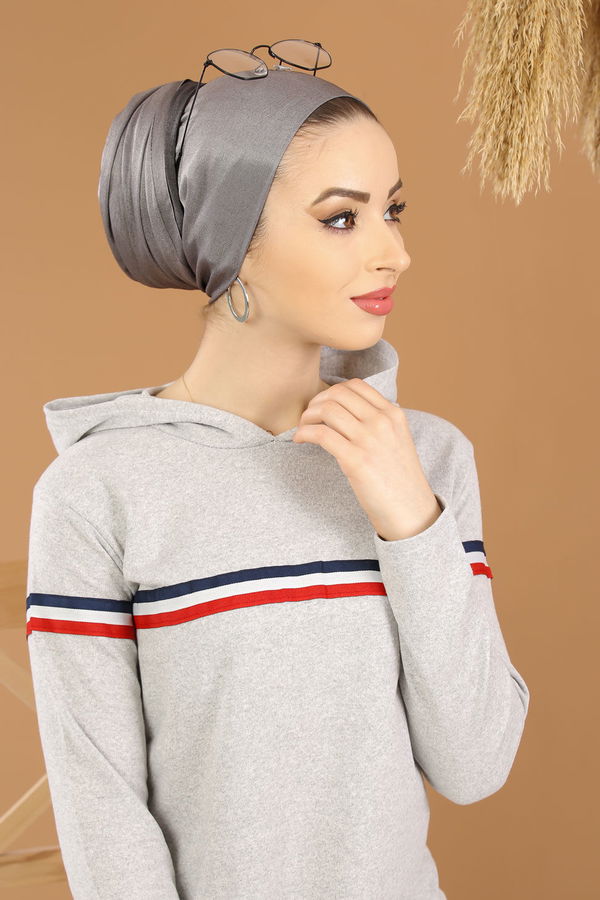 Şeritli Tunik Pantolon Siyah  Gri - 7791 GRİ