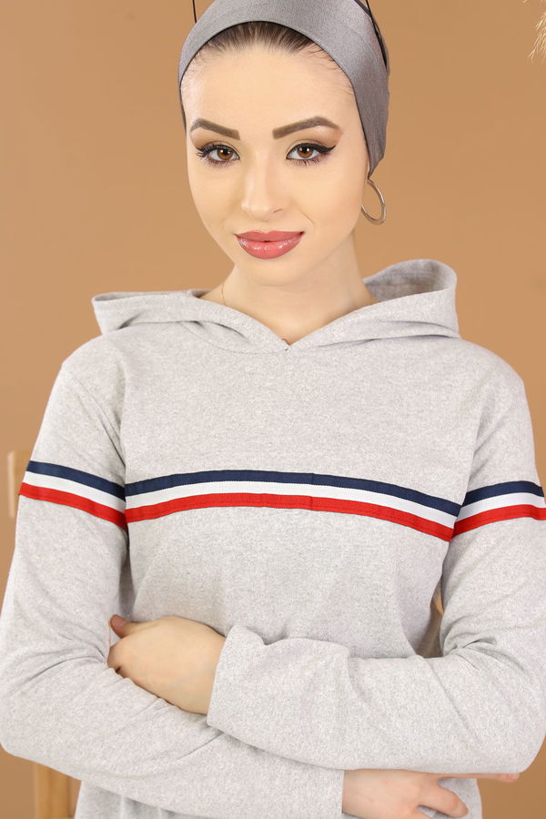 Şeritli Tunik Pantolon Siyah  Gri - 7791 GRİ