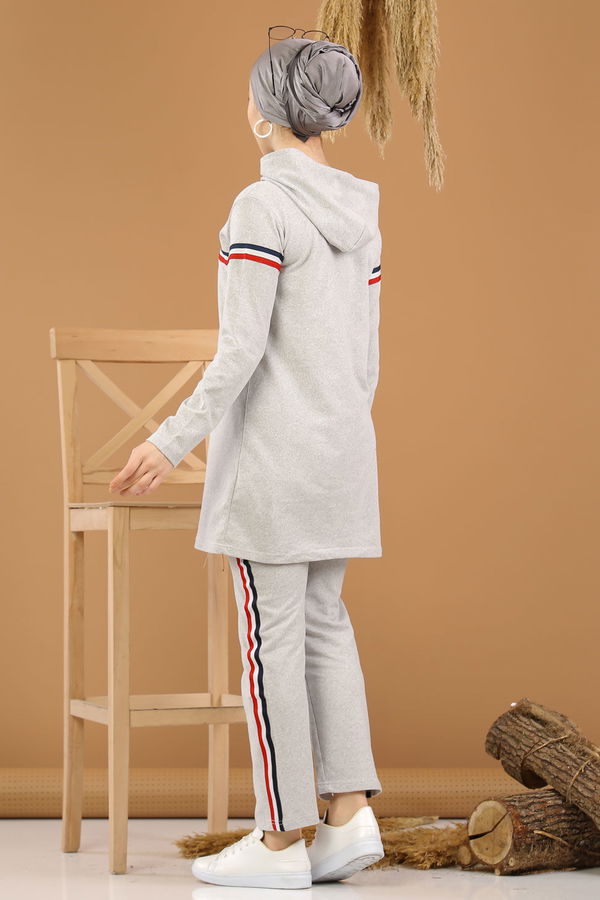 Şeritli Tunik Pantolon Siyah  Gri - 7791 GRİ