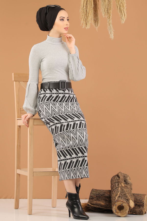 Bluz Etek Kombin Gri - 8267 Gri - 8267 GRİ
