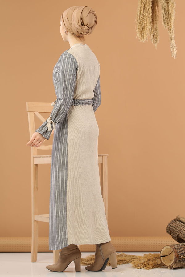 Kuşaklı Elbise Gri  Gri - 8264