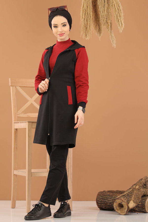 Tunik Pantolon Siyah Kırmızı  Siyah - 4119 SİYAH