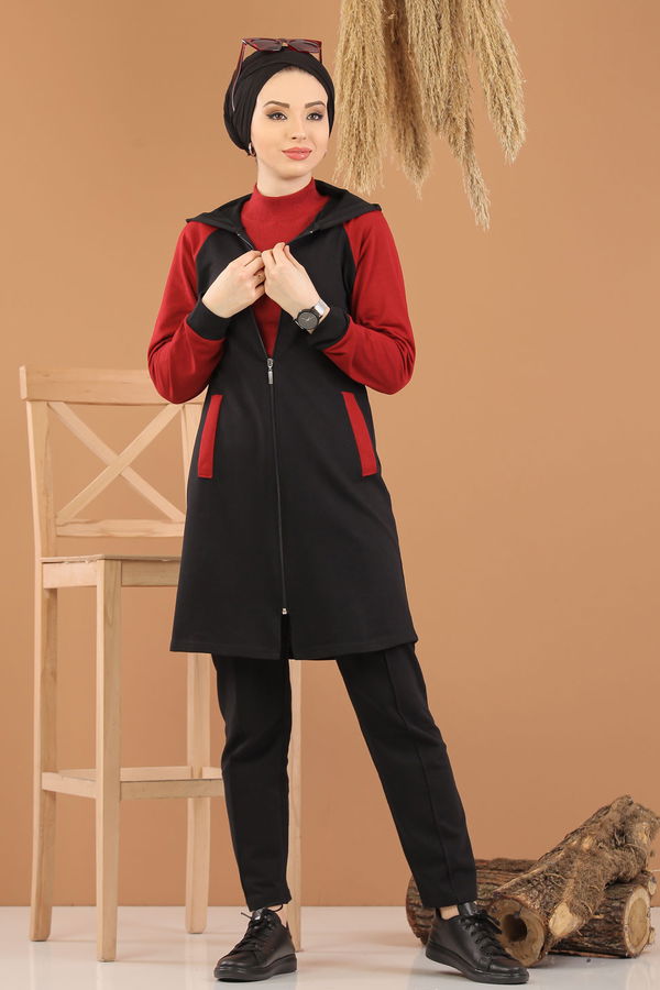 Tunik Pantolon Siyah Kırmızı  Siyah - 4119 SİYAH