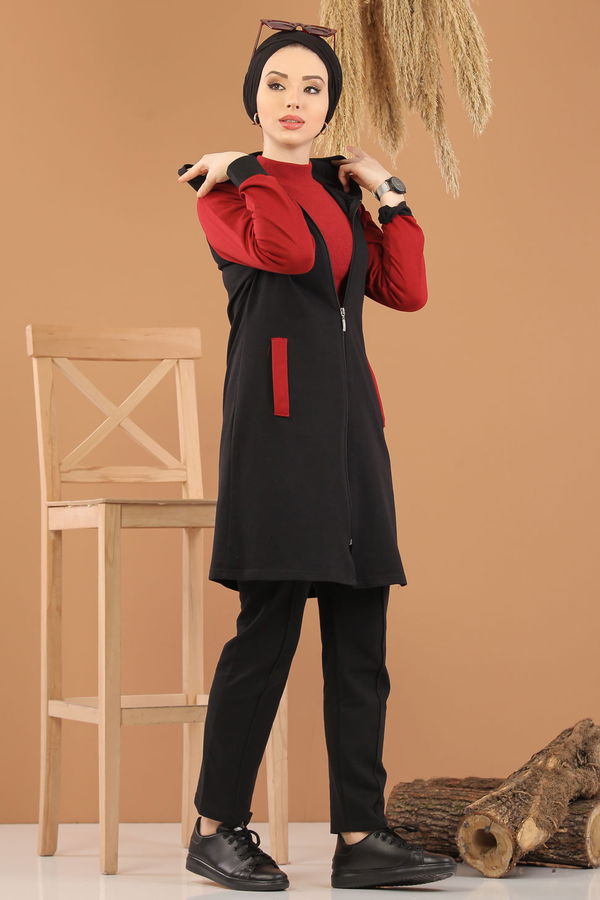 Tunik Pantolon Siyah Kırmızı  Siyah - 4119 SİYAH