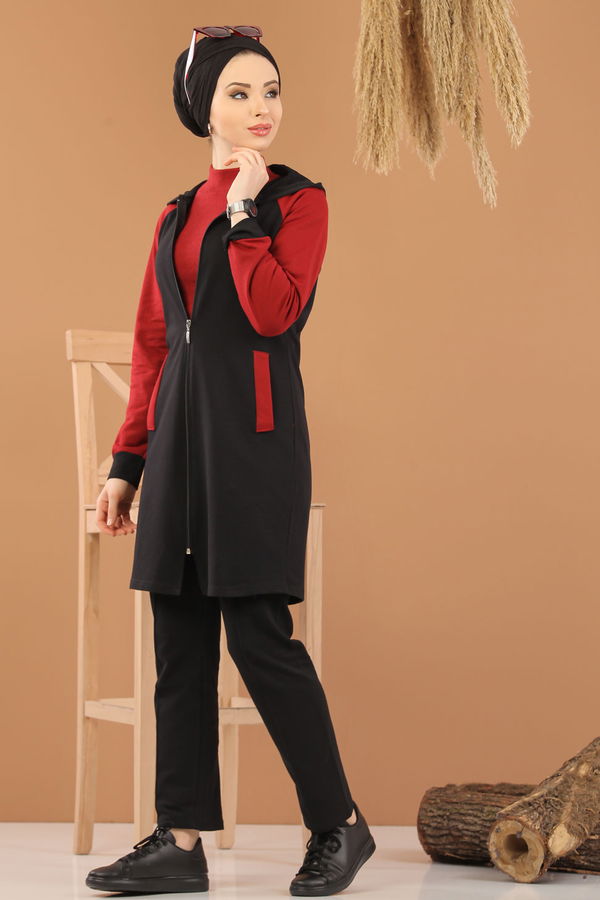 Tunik Pantolon Siyah Kırmızı  Siyah - 4119 SİYAH
