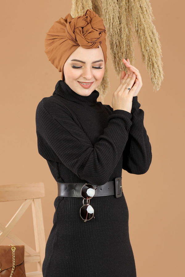 Bogazlı Triko Elbise Kemer Siyah Siyah - 8292