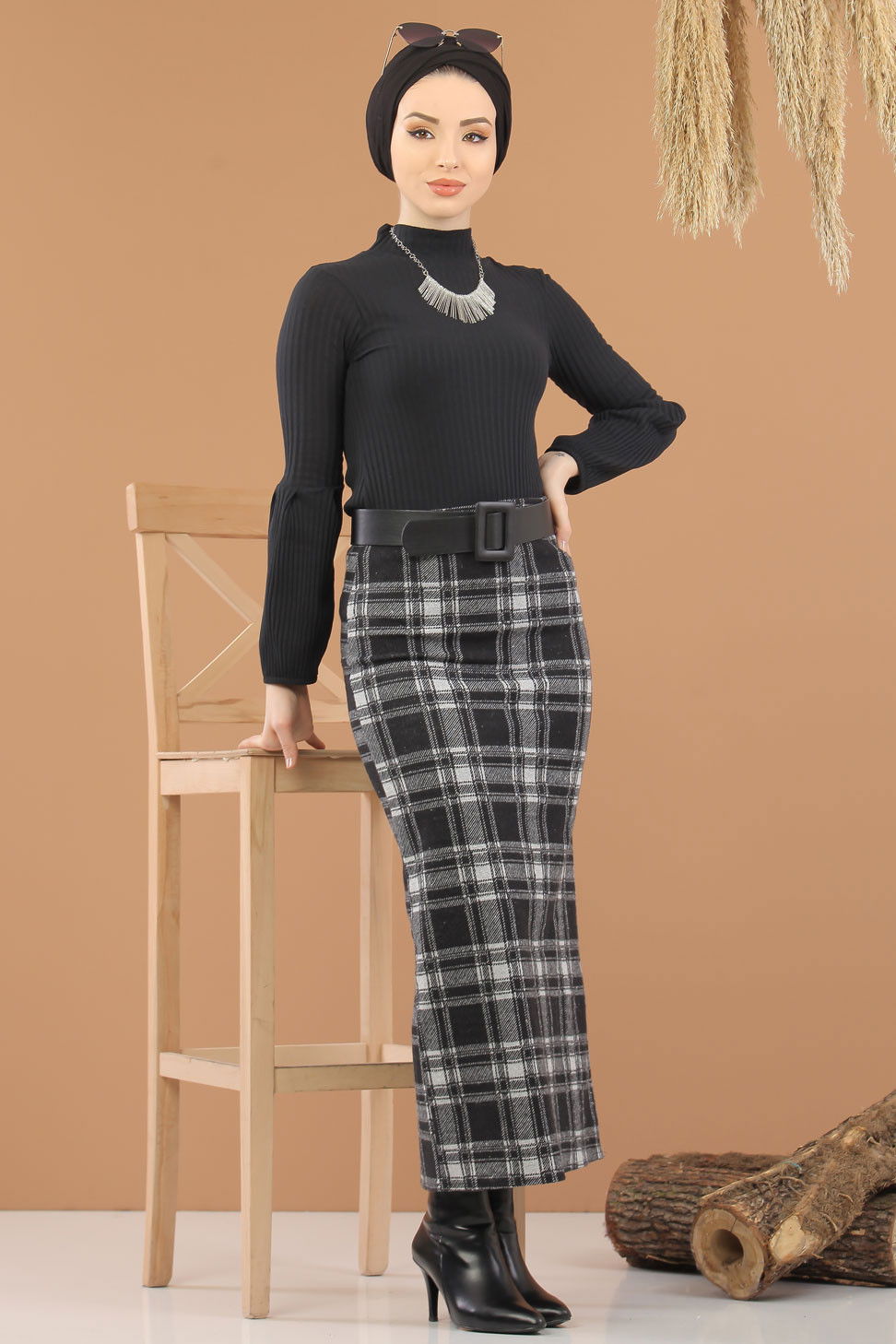 Bluz Etek Kombin Antrasit Siyah - 8295