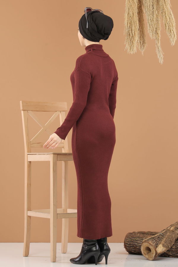 Bogazlı Triko Elbise Siyah  Bordo - 8142 BORDO
