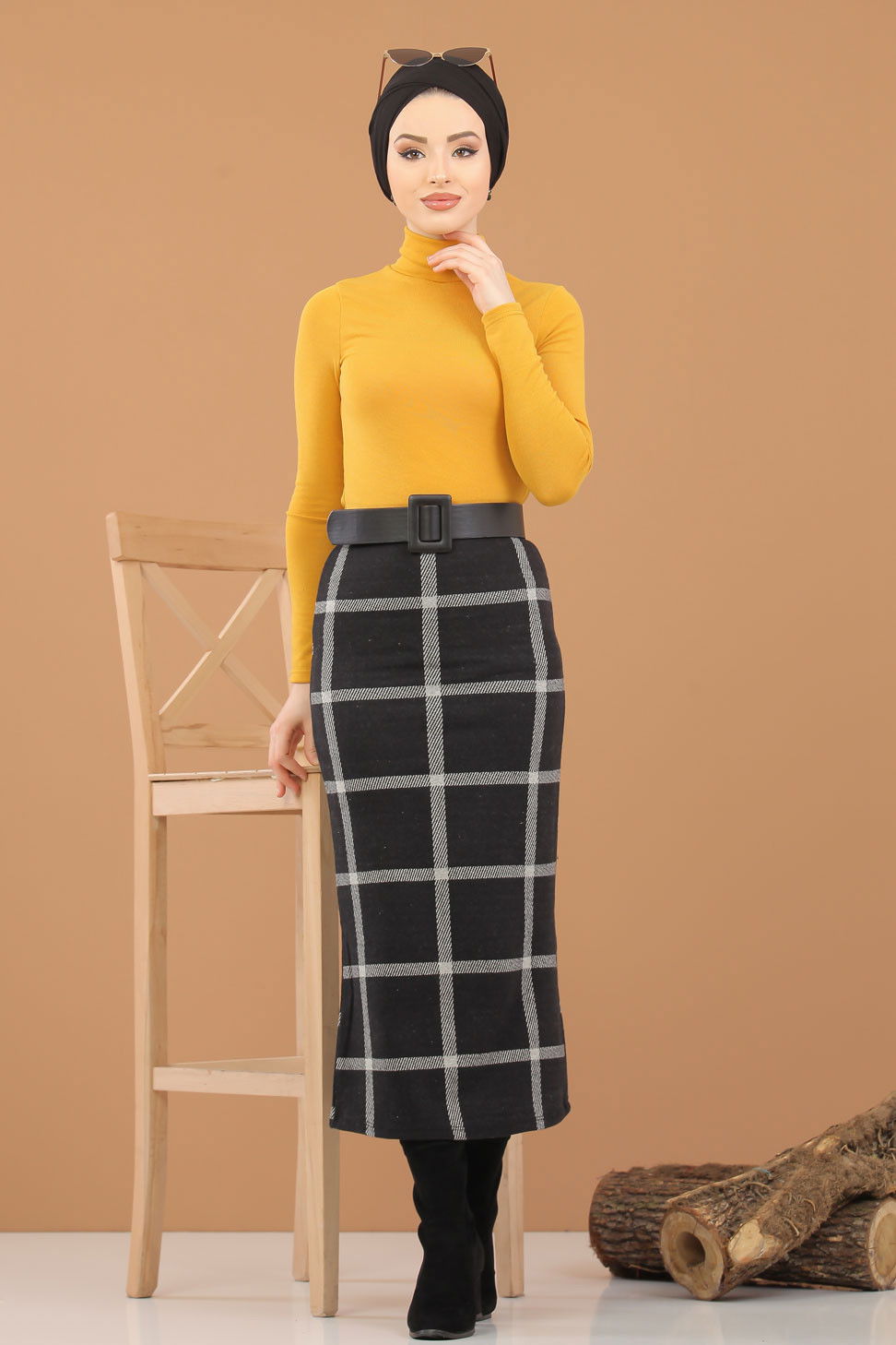 Bluz Etek Kombin Hardal - 8307 Sarı - 8307