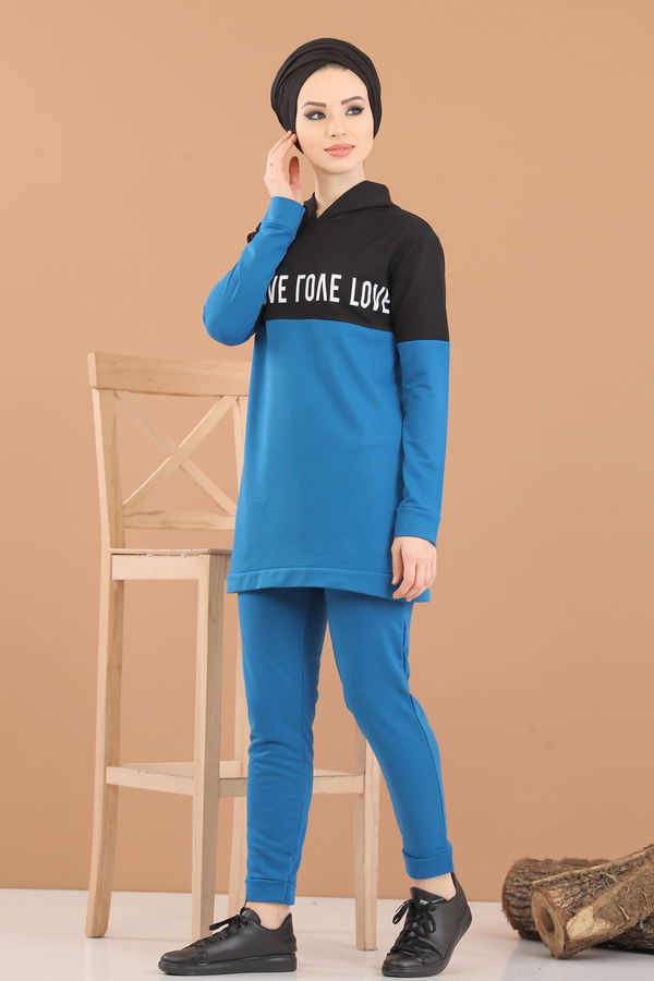 Kapşonlu Tunik Pantolon Haki Mavi - 8221