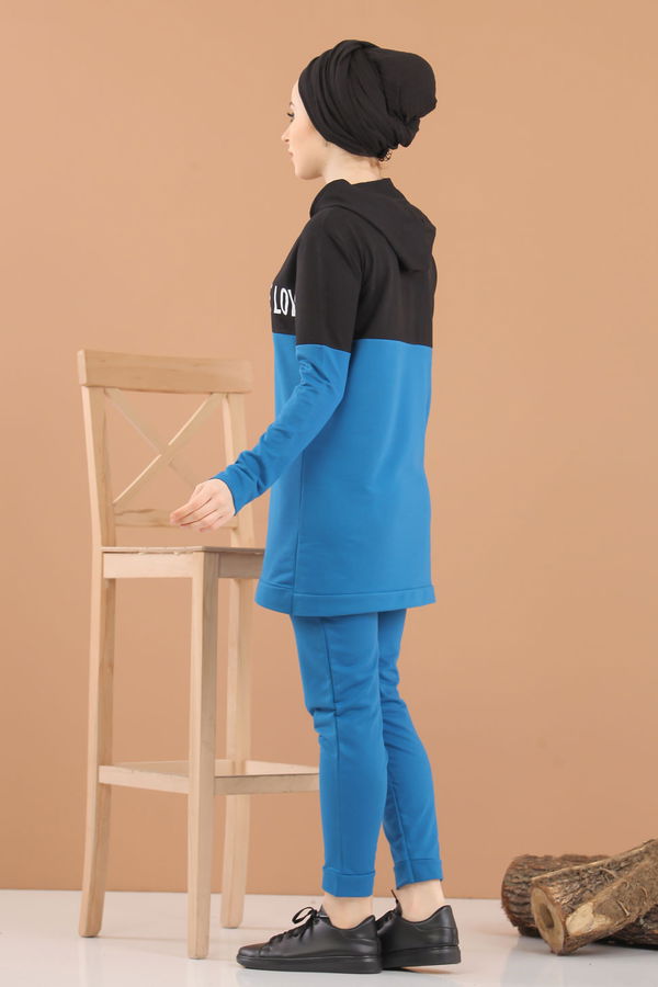 Kapşonlu Tunik Pantolon Haki Mavi - 8221