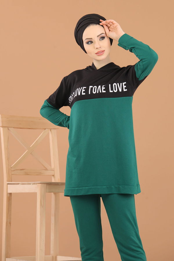 Kapşonlu Tunik Pantolon Haki Yeşil - 8221