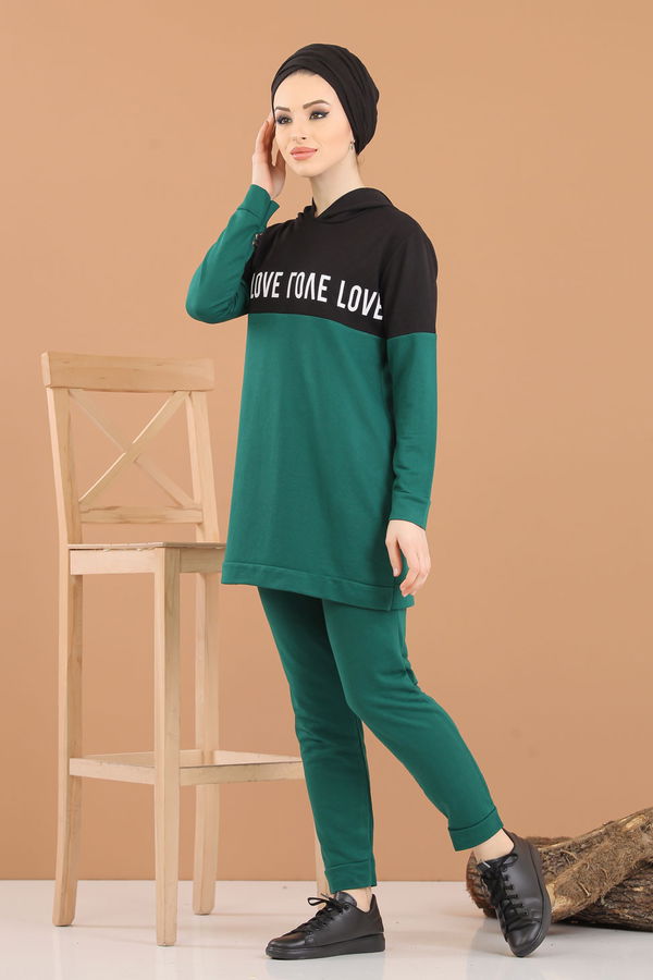 Kapşonlu Tunik Pantolon Haki Yeşil - 8221