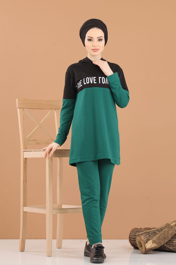 Kapşonlu Tunik Pantolon Haki Yeşil - 8221